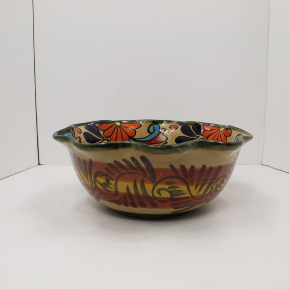 Vintage MexicoLarge Wavy Talavera Pottery Bowl As-Is - Picture 2 of 6